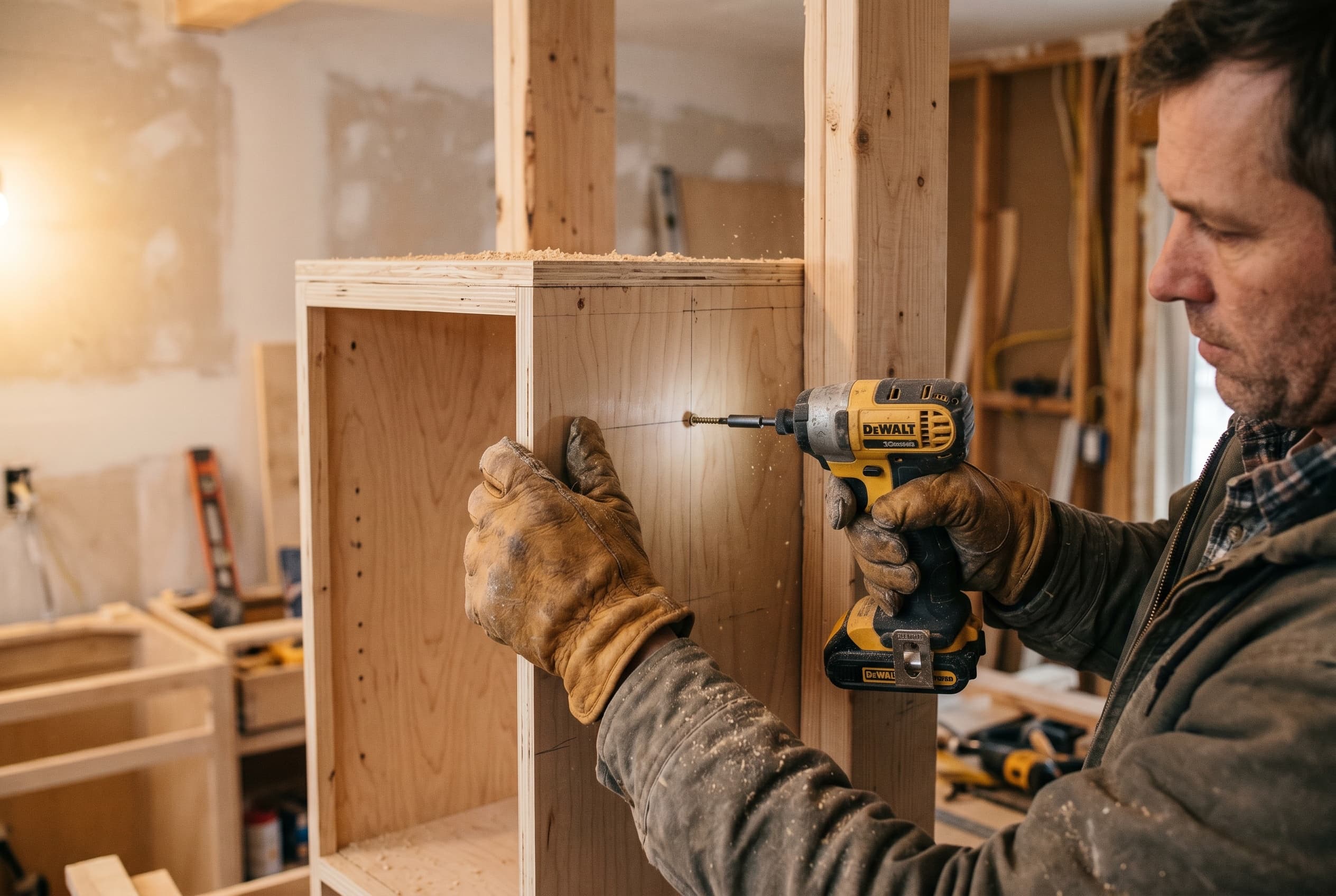 Finish detail work on a commercial interior build-out