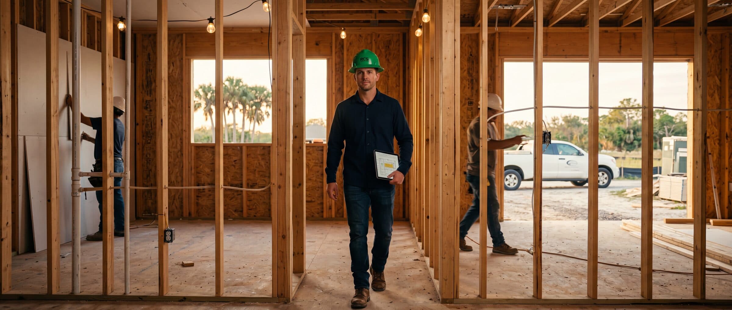 Commercial construction superintendent reviewing project plans on site